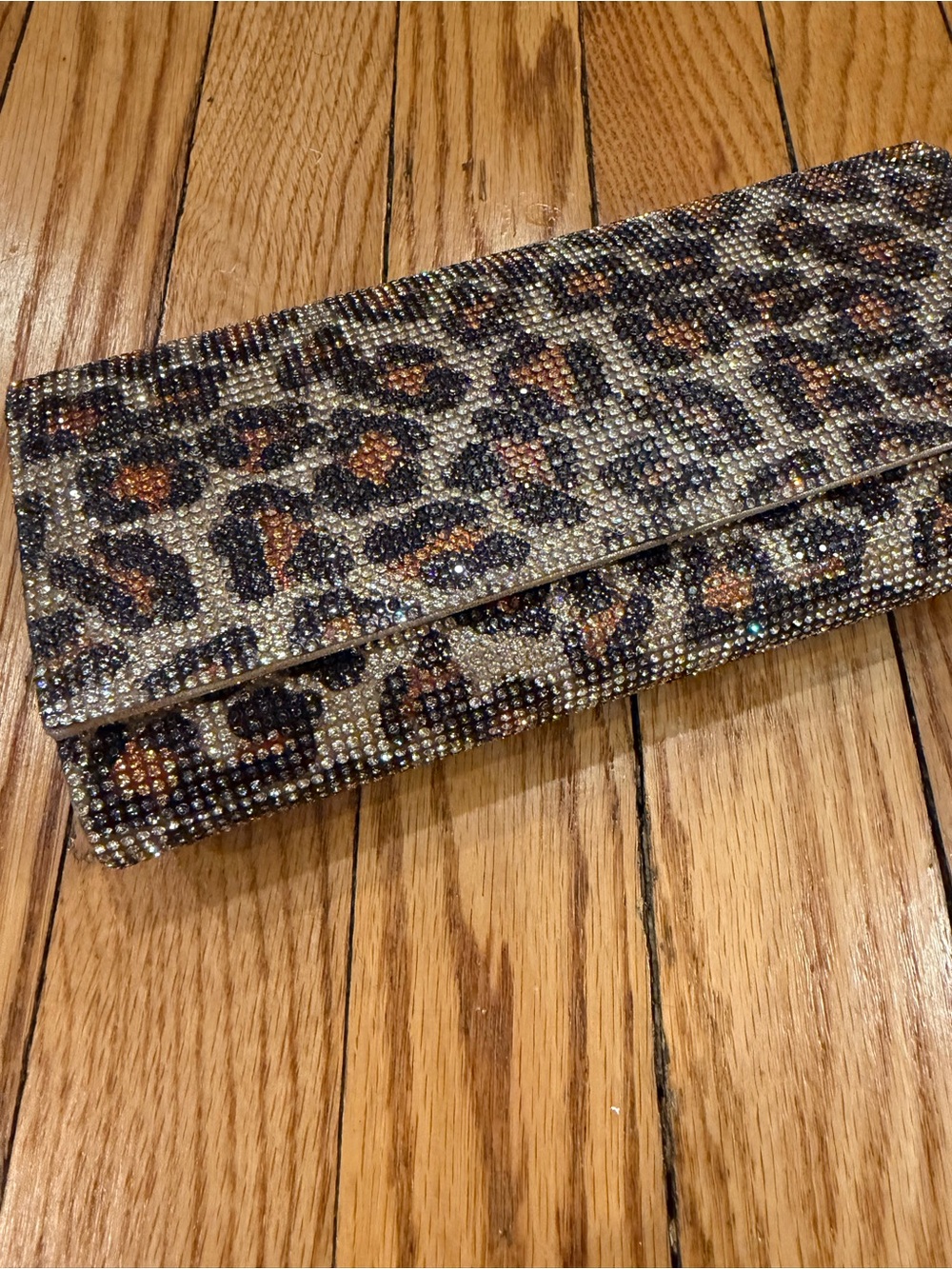 Nina Shoes Leopard Crystal Embellished Clutch in Brown and Black - Picture 2 of 3